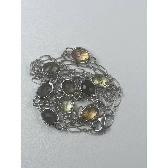 Colore SG Sterling Silver Necklace 36" Gemstone Stations Citrine Smoky Quartz - Picture 6 of 10